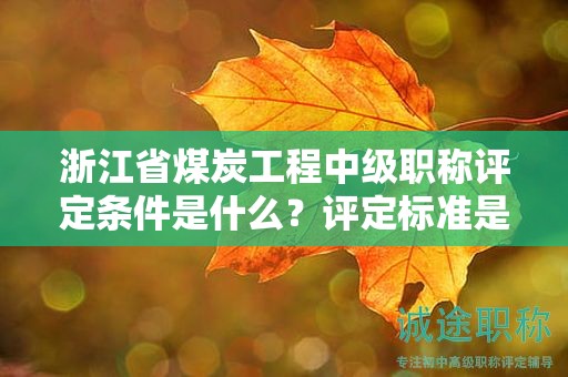 浙江省煤炭工程中級職稱評定條件是什么？評定標準是什么？