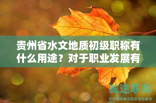 貴州省水文地質(zhì)初級(jí)職稱(chēng)有什么用途？對(duì)于職業(yè)發(fā)展有多大幫助？