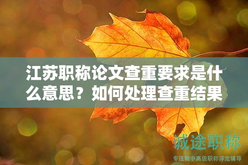 江蘇職稱論文查重要求是什么意思？如何處理查重結(jié)果？