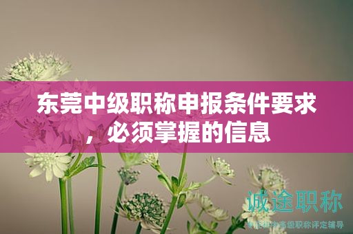 東莞中級職稱申報條件要求，必須掌握的信息