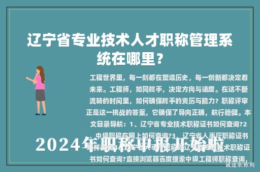 遼寧省專業(yè)技術(shù)人才職稱管理系統(tǒng)在哪里？
