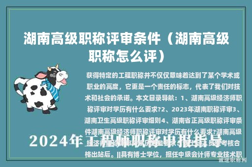 湖南高級(jí)職稱(chēng)評(píng)審條件（湖南高級(jí)職稱(chēng)怎么評(píng)）