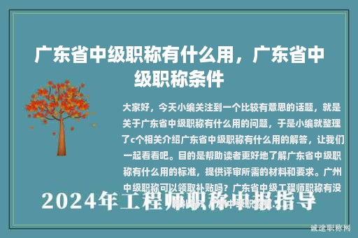 廣東省中級職稱有什么用，廣東省中級職稱條件