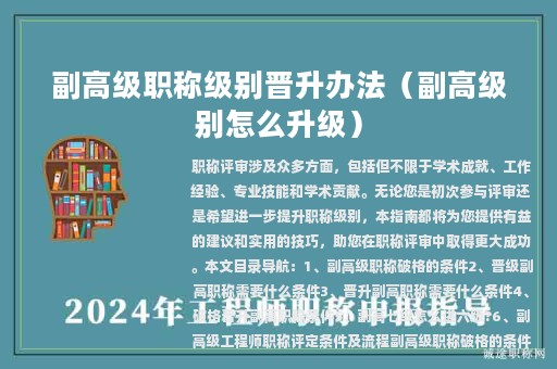 副高級(jí)職稱級(jí)別晉升辦法（副高級(jí)別怎么升級(jí)）