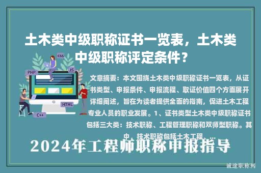 土木類中級(jí)職稱證書一覽表，土木類中級(jí)職稱評定條件？