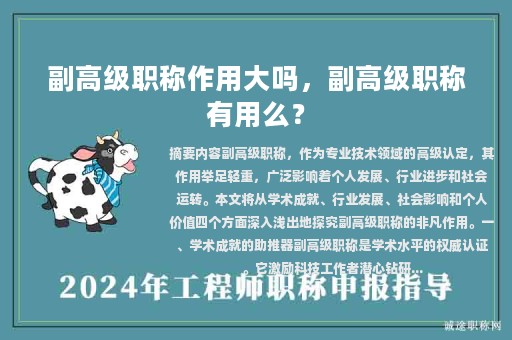 副高級職稱作用大嗎，副高級職稱有用么？