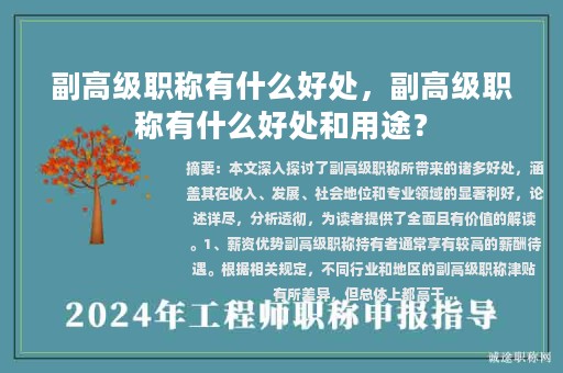副高級職稱有什么好處，副高級職稱有什么好處和用途？