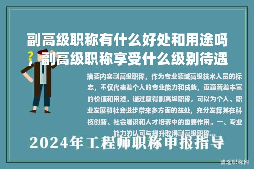 副高級職稱有什么好處和用途嗎，副高級職稱享受什么級別待遇？