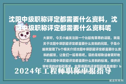 沈陽中級職稱評定都需要什么資料，沈陽中級職稱評定都需要什么資料呢