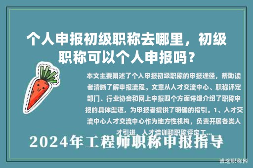 個人申報初級職稱去哪里，初級職稱可以個人申報嗎？