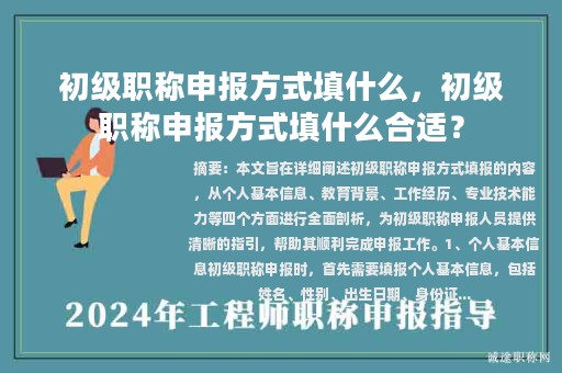 初級(jí)職稱申報(bào)方式填什么，初級(jí)職稱申報(bào)方式填什么合適？