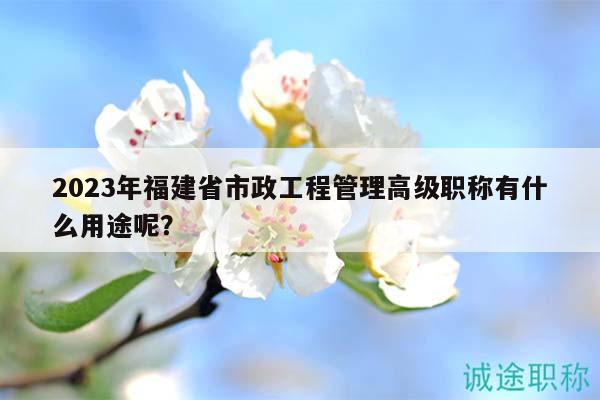 2023年福建省市政工程管理高級(jí)職稱有什么用途呢？