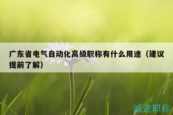 廣東省電氣自動化高級職稱有什么用途（建議提前了解）