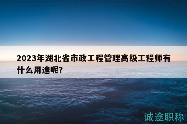 2023年湖北省市政工程管理高級工程師有什么用途呢？
