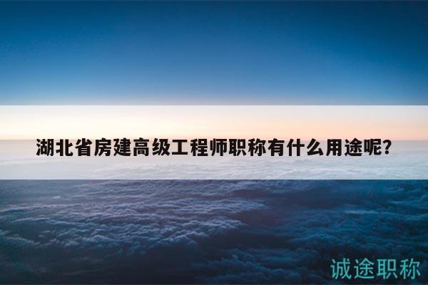 湖北省房建高級(jí)工程師職稱有什么用途呢？