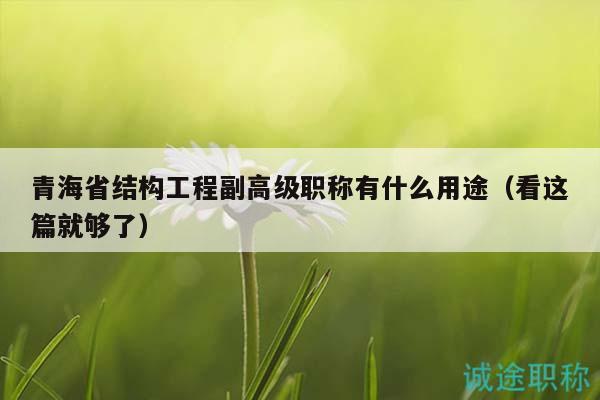 青海省結(jié)構(gòu)工程副高級職稱有什么用途（看這篇就夠了）
