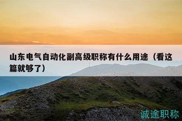 山東電氣自動化副高級職稱有什么用途（看這篇就夠了）