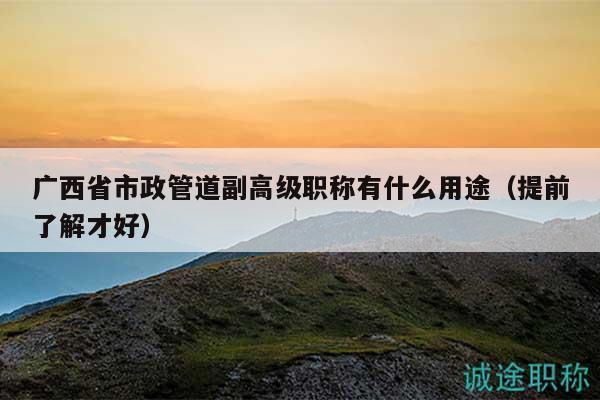 廣西省市政管道副高級(jí)職稱有什么用途（提前了解才好）