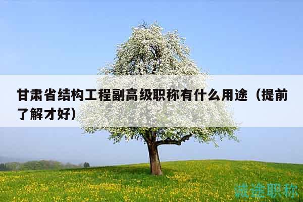 甘肅省結(jié)構(gòu)工程副高級職稱有什么用途（提前了解才好）