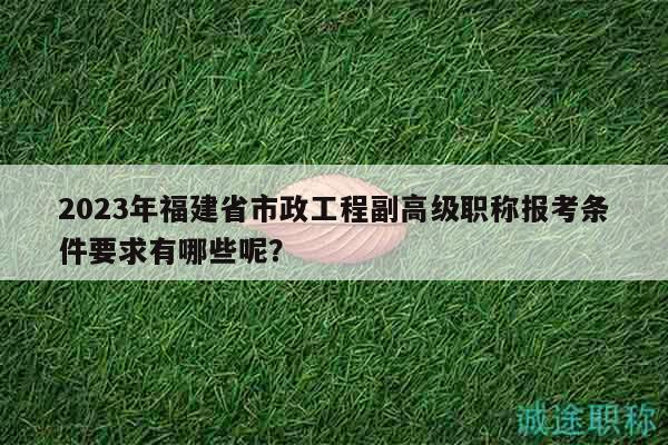 2023年福建省市政工程副高級(jí)職稱報(bào)考條件要求有哪些呢？