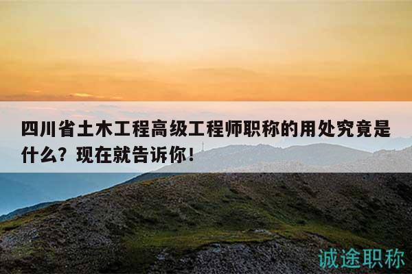 四川省土木工程高級工程師職稱的用處究竟是什么？現(xiàn)在就告訴你！