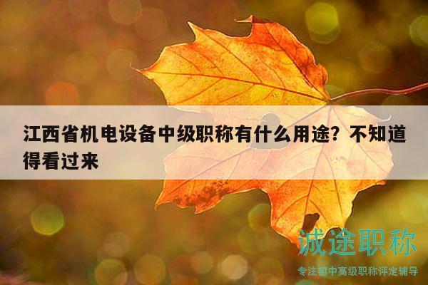 江西省機電設備中級職稱有什么用途？不知道得看過來