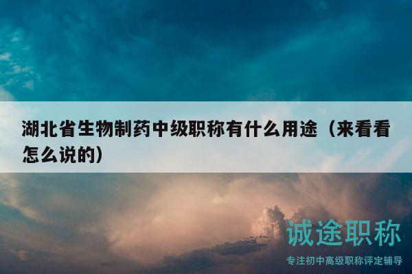 湖北省生物制藥中級職稱有什么用途（來看看怎么說的）