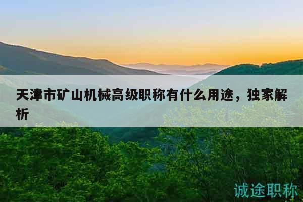 天津市礦山機(jī)械高級職稱有什么用途，獨(dú)家解析
